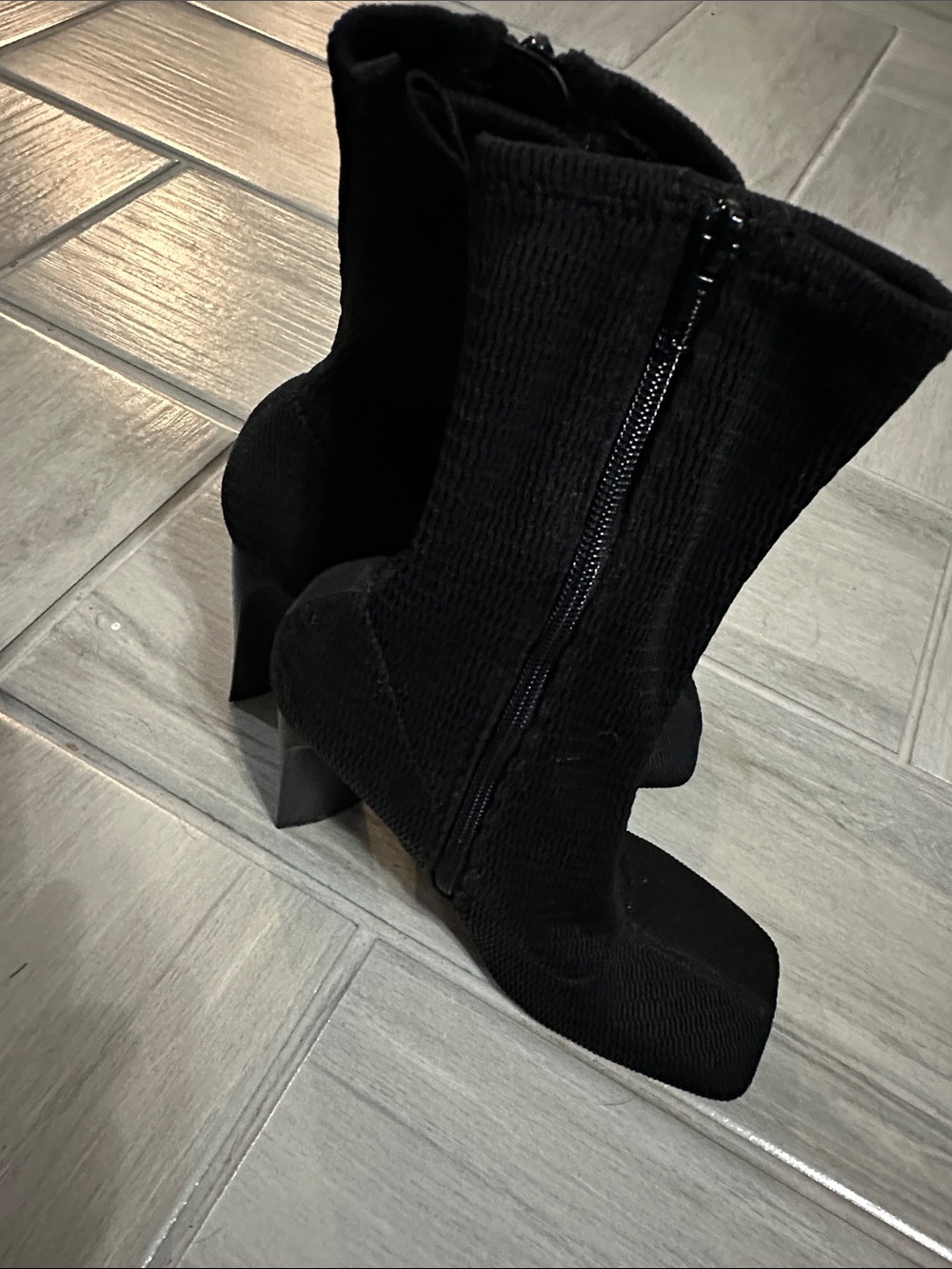 ASOS Black Knit Square-Toe Ankle Heeled Boots - Picture 2 of 4